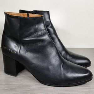 Common Projects Women By Zip Ankle Boot, Black Leather, Womens Size 11 / 41